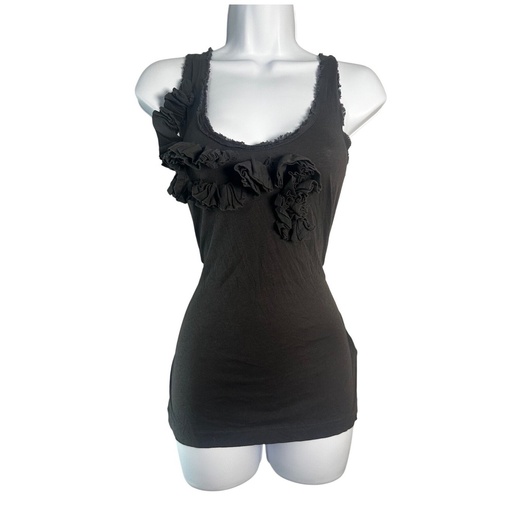 J.Crew Womens XS Dark Gray Ruffle Front Cotton‎ Tank Top Scoop Neck Y2K